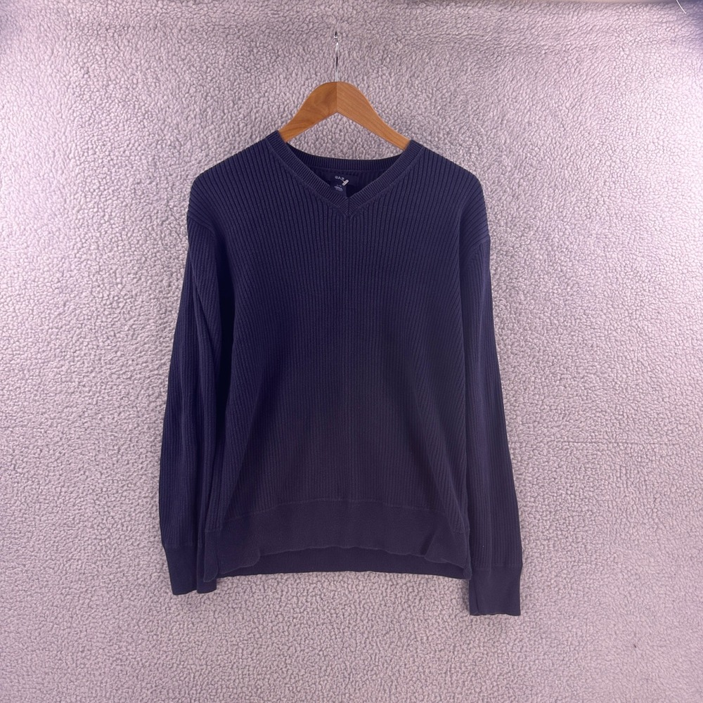 Vintage Gap Mens Size Large V-Neck Ribbed Knit Sweater Navy Blue Long Sleeve